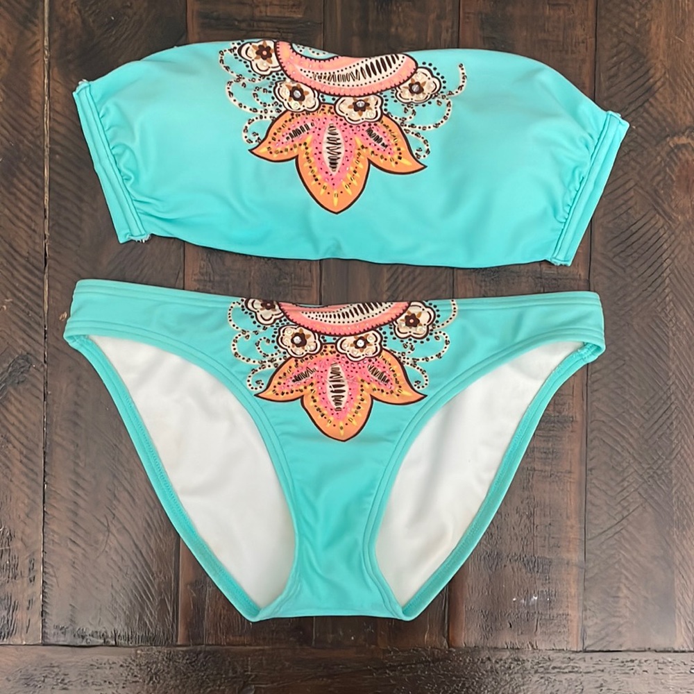 XOXO 2 piece beaded bandeau bikini bottom S top M GUC